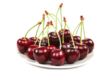 Ripe sweet cherry isolated on white background