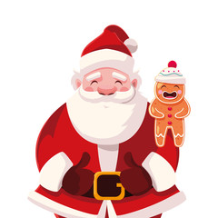 santa claus with gingerbread man on white background
