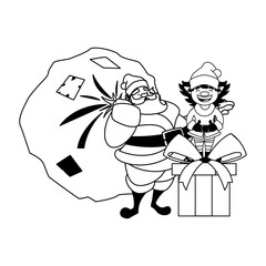 christmas card of santa claus with bag of gifts