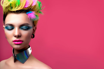 Beautiful girl look in glam rock style