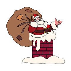 santa claus entering the chimney on white background