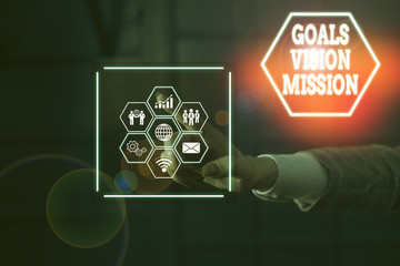 Word writing text Goals Vision Mission. Business photo showcasing practical planning process used...