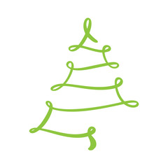 Vector stylized, scribbled Christmas tree green logo. Xmas element of design for greeting card, banner, poster