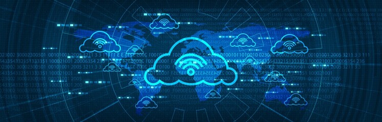 Digital Network Connecting With Clouds on Global Technology background,Cloud Computing concept.