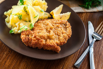 Homemade breaded viennese schnitzel