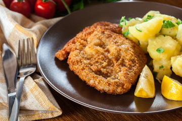 Homemade breaded viennese schnitzel