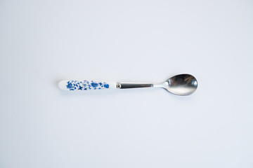 Set of chinese traditional cutlery spoon fork chopstick teaspoon with blue texture patern isolated...