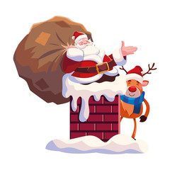 christmas card of santa claus entering the chimney