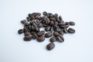 Coffee bean or beans isolated on white background with great texture and ambiance for menu or cafe or design materials