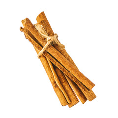 a bunch of sticks of fragrant aromatic cinnamon isolated on white. Very pleasant taste when...