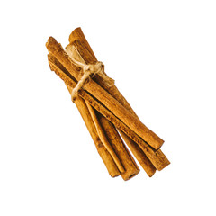 a bunch of sticks of fragrant aromatic cinnamon isolated on white. Very pleasant taste when...