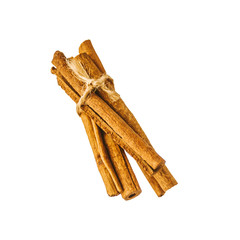 a bunch of sticks of fragrant aromatic cinnamon isolated on white. Very pleasant taste when...