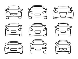 Set of car icons thin line. Web icons front view car. Vector illustration.