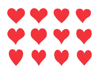 Hand drawn heart icons. Collection of red hearts.