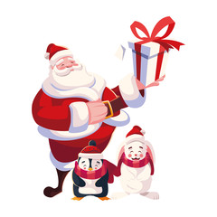 santa claus with gift box on white background
