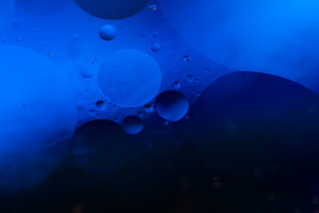 Abstract colorful background. Foam of Soap with Bubbles macro shot. Closeup bubbles in water. Oil drops on a water surface abstract background. Aqua Blue bubbles. Blue water and soap bubbles wallpaper