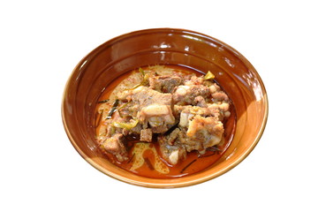 boiled pork bone with coconut milk curry on bowl
