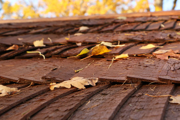Old beautiful wooden roof of brown color.