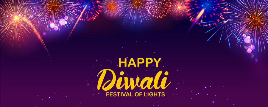 illustration of colorful fire cracker on Happy Diwali background for light festival of India