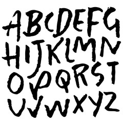 Hand drawn dry brush font. Modern brush lettering. Grunge style alphabet. Vector illustration.