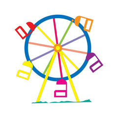 vector flat amusement park concept. Merry go round, Funfair carnival vintage. Isolated illustration on a white background.