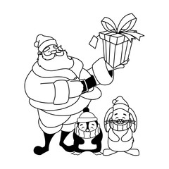 santa claus with gift box on white background