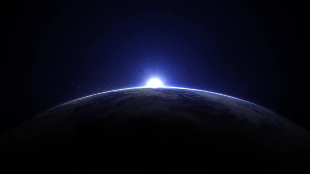 Sunrise over earth as seen from space. With stars background. 3d realistic animation 4k