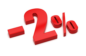 3d render illustration. Two one percent on a white background.