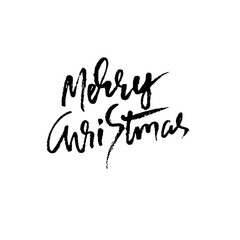 Merry Christmas. Holiday modern dry brush ink lettering for greeting card. Vector illustration.