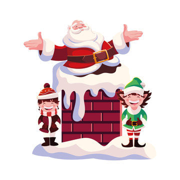 christmas card of santa claus entering the chimney