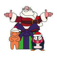 santa claus with gift box on white background