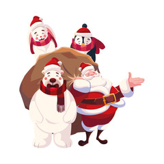 christmas card of santa claus with bag of gifts