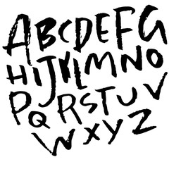 Hand drawn dry brush font. Modern brush lettering. Grunge style alphabet. Vector illustration.