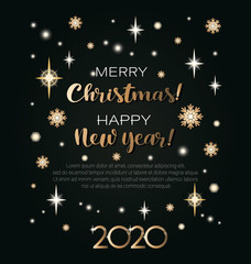 Star space. Starry night sky. Sparkling lights against the sky. 2020. MERRY CHRISTMAS!. Happy New Year!. Black Christmas background. Cover business diary for 2020 with wishes. Template design brochure