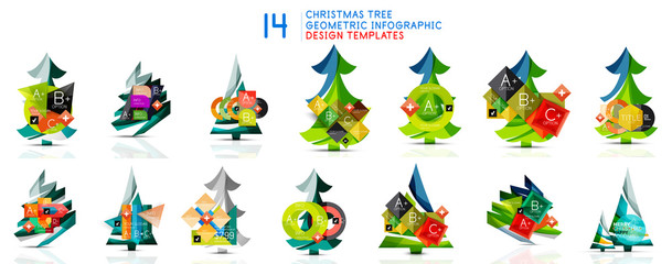 Christmas tree geometric infographic design templates collection