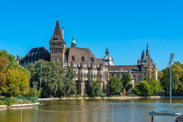 Budapest, Hungary - October 01, 2019: Vajdahunyad Castle (Hungarian: Vajdahunyad vára) is a castle in the City Park of Budapest, Hungary. It was built in 1896.