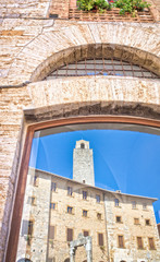 Fototapeta premium Window and old wall in San Gimignano square - Tuscany Italy