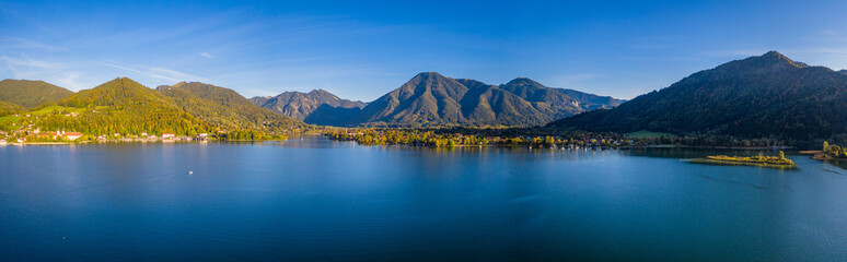 Tegernsee lake in Bavaria. Germany. Aerial Panorama. Beautiful and famous Spot