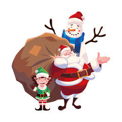 christmas card of santa claus with bag of gifts