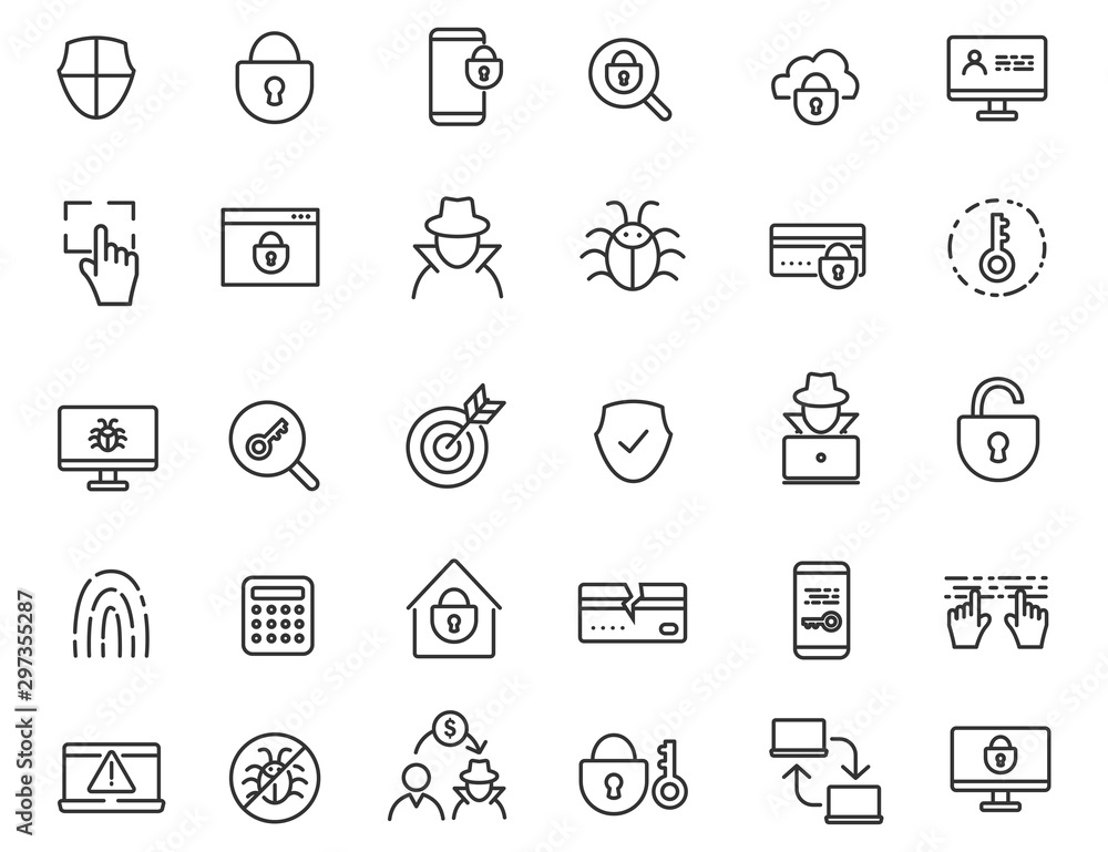 Aufkleber set of linear criminal icons. security icons in simple design. vector illustration