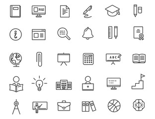 Set of linear education icons. School icons in simple design. Vector illustration