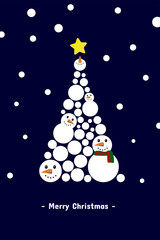 Fototapeta na wymiar Christmas tree by snowman with snow falling - design for greeting card and multi purpose - Vector illustration