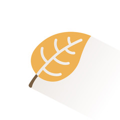 Yellow leaf icon with shadow. Flat vector illustration
