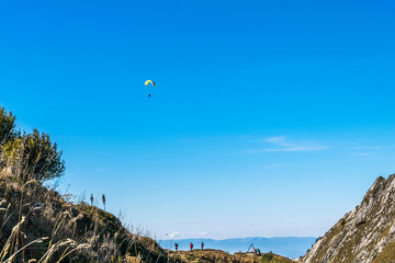 Hang-gliding in Swiss Alps from top of Rochers-de-Naye, near Montreux, Canton of Vaud, Switzerland.