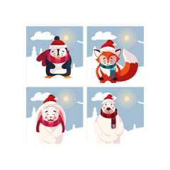 card of christmas with animals in winter landscape