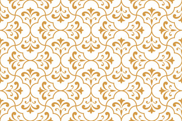 Flower geometric pattern. Seamless vector background. White and gold ornament