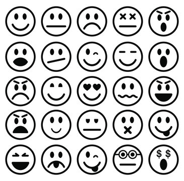 Set of outline style Emoticons. Emoji icon collection. Vector illustration image. Isolated on white background.