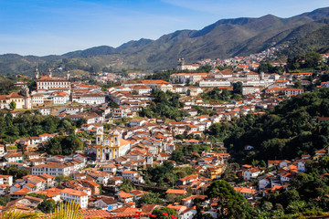 Fototapeta na wymiar Beautiful city with colonial Portuguese architecture and churches in Brazil. Capital of the state of Minas Gerais designated a World Heritage site by UNESCO. Ouro Preto, Brazil
