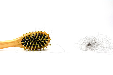 Hair loss, hair loss every day, serious problems and hair loss on a white background.