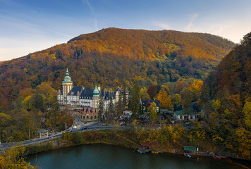 Fototapeta na wymiar Autumn landscape of Lillafured, Hungary, Colorful forests, fantastic mood. Amazing travel destination.